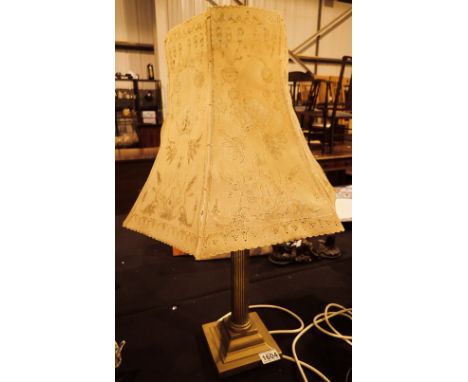 Brass columnar lamp with pierced shade
