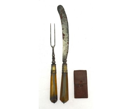 A pair of tortoiseshell fleams (blood-letting lancets) with folding steel blades, in leather slip-case to/w an 18th century k