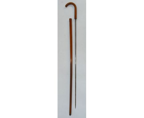 An antique malacca walking/swordstick, to/w a walking stick with electro plated mounts and a modern stick with composite duck