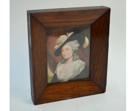 A watercolour miniature portrait of an 18th century lady - label verso suggests her to be Anastasia Robinson, a popular Contr