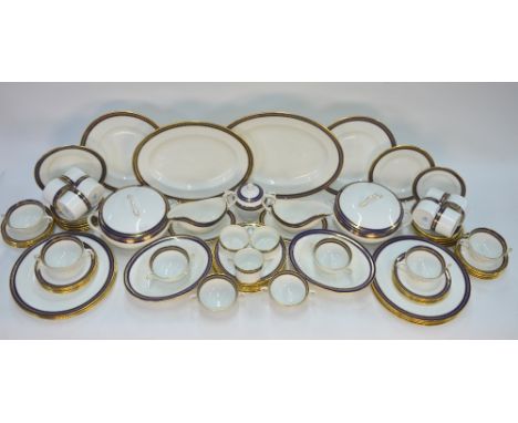 Coalport bone china 'Blue Wheat' dinner and tea service, comprising: Eleven x 27 cm plates; twelve x 20.5 cm plates; twelve x