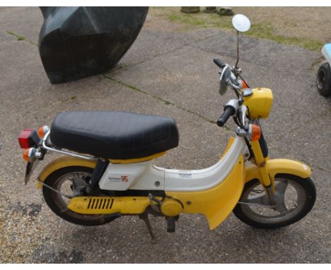 A 1978 vintage Honda NF75 motorcycle, 71 cc, yellow, showing 4,508 miles, complete and original sold with keys, owners manual