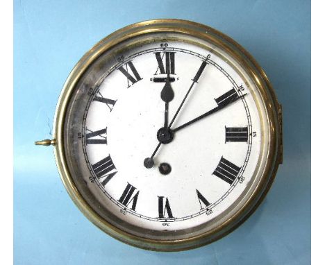 A Smiths Astral no.166 brass-cased ship's clock, the enamel 18cm dial with Roman numerals, S/F and centre seconds, diameter 2