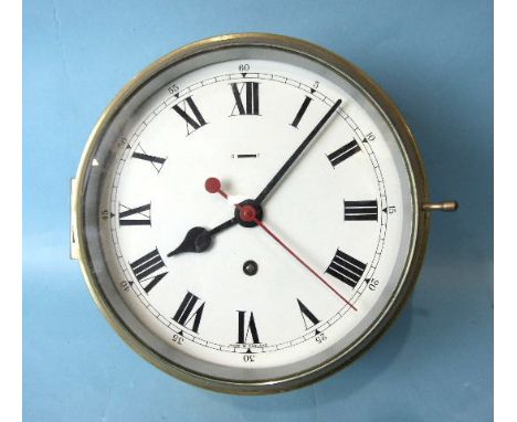 A 20th century brass-cased ship's clock, the 20cm enamel dial with Roman numerals, S/F and centre seconds, 26.5cm maximum dia