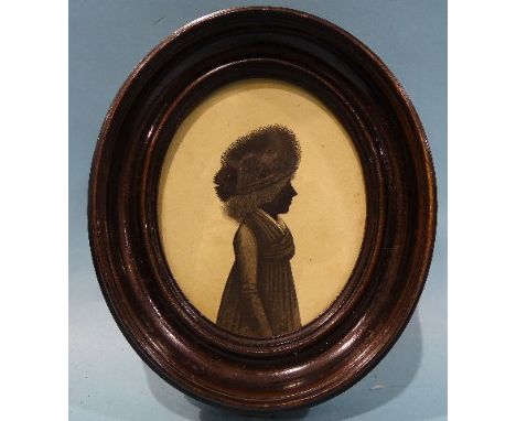 Charles Buncombe (1795-1830), (attrib.), a late-18th century painted silhouette on card, portrait of an unknown lady, in blac