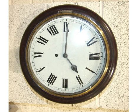 A 19th century mahogany circular wall clock, with circular enamelled dial and single fusée movement, with pendulum and key, 3