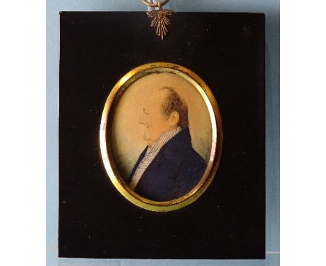 J S Mitchell (fl. c1817-20), an early-18th century portrait miniature of an unknown gentleman painted on card, 72 x 56mm, par