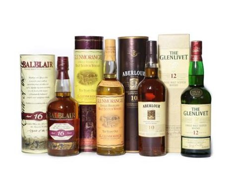 Glenmorangie 10 Years Old Single Highland Malt Scotch Whisky, 40% vol 70cl, in original tin tube (one bottle), Glenlivet 12 Y