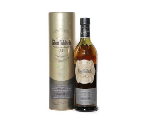 Glenfiddich 21 Years Old Millennium Reserve Single Malt Scotch Whisky, 40% vol 70cl, in original tin tube (one bottle)