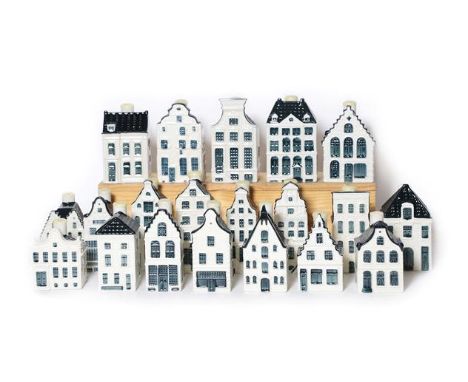 Bols: A Collection Of Twenty KLM Miniatures, each blue Delft house form miniature produced exclusively for KLM Airlines by Bo