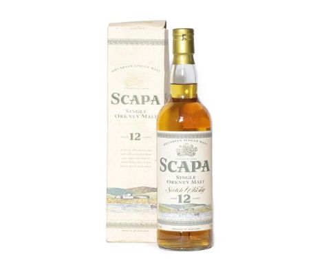 Scapa 12 Years Old Single Orkney Malt Scotch Whisky, 40% vol 70cl, in original cardboard sleeve (one bottle) 