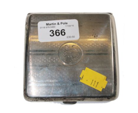 A silver engine turned hip shaped cigarette case, 8.5cm square