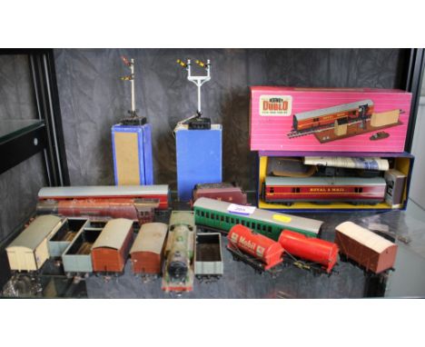Hornby Dublo 'OO' gauge; T.P.O. Mail van set, boxed, complete with leaflet and sacks, single arm signal and junction signal, 