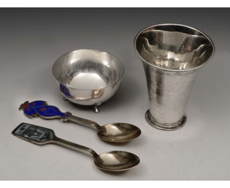 A SWEDISH SILVER GOBLET of conical form with engraved wiggle work engraved foliate decoration standing on a gadrooned foot, 1
