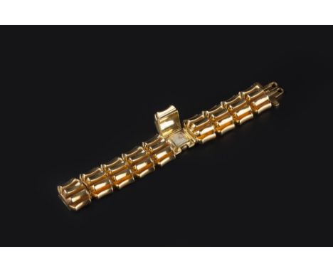 A LADY'S MID-20TH CENTURY DIAMOND SET BRACELET WATCH BY OMEGA, the signed square silvered dial with alternate bead and arrowh