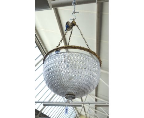 A cut crystal and ormolu mounted ceiling light of domed form, late 20th century, with hobnail cut decoration to the shade, 35
