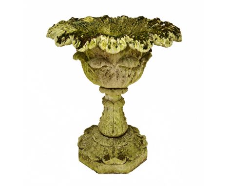 Austin Seeley, a late 19th century stone effect garden planter with naturalistic flared rim and leaf moulded body and column 
