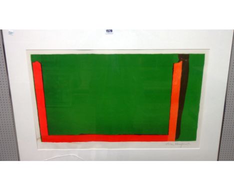 John Hoyland (1934-2011), Green and red, colour lithograph, signed and numbered 6/75, 44cm x 72cm. DDS