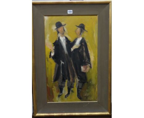 G** K** (20th century), Two Jewish figures, oil on canvas, indistinctly signed and dated 1961, 61cm x 35.5cm.