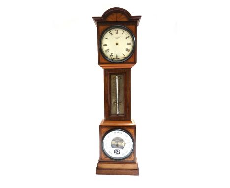 A rosewood and mahogany timepiece compendium in the form of a miniature longcase clock, late 19th century, the white enamel d