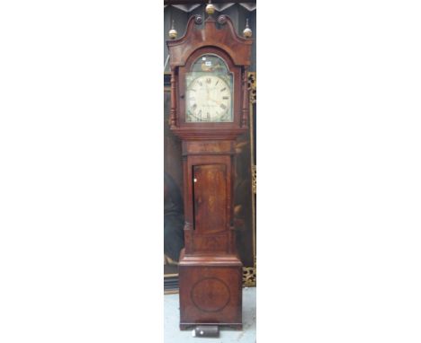 A 19th century oak thirty day longcase clock, with three gilt metal spherical finials and a broken arch pediment over an arch