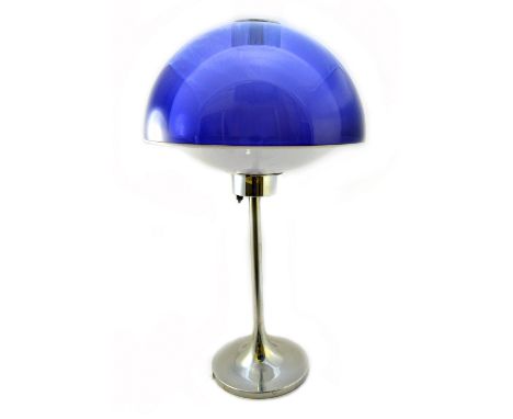 A Robert Welch 'Lumitron' table lamp, circa 1966, domed purple perspex shade over an anodised aluminium tapering circular bas