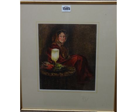 William Henry Hunt (1790-1864), Portrait of a girl by lamplight, watercolour, 25cm x 21cm.