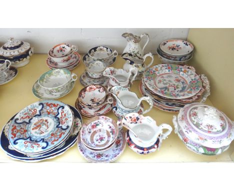 A group of Ridgway porcelain part tea services, second quarter of the 19th century, with various printed and coloured pattern