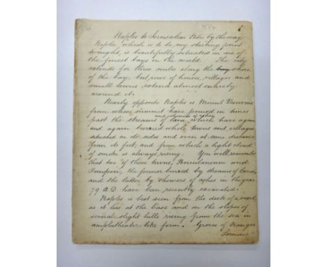 MEDITERRANEAN - 'Naples to Jerusalem Notes by the way' -  incipit of ink ms. on notes of 35 ruled leaves from a (disbound) ex