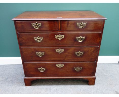 A mid 18th century mahogany chest of two short and three long graduated drawers on bracket feet, 95cm wide.
