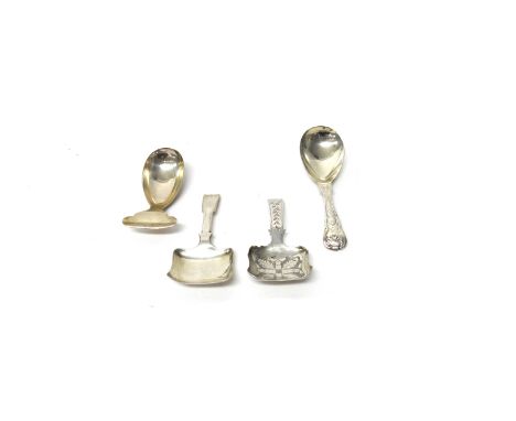 A George III silver tea caddy spoon, the bowl of cushion shaped form, otherwise with engraved decoration by John Bettridge, B