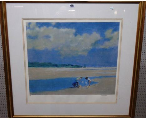 Robert Norman Hepple (1908-1994), Children on the beach, colour lithograph, signed and numbered 60/185, 58cm x 63cm. DDS