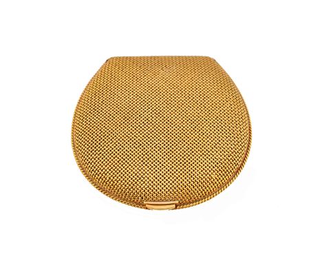 A lady's gold powder compact, of woven mesh link form, having a ropetwist wirework border to the base, detailed 750, the inte