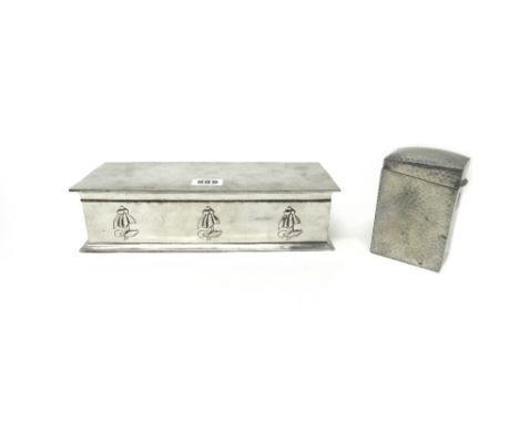 A Tudric pewter cigarette box with foliate Art Nouveau decoration, numbered 078, 26.5cm wide, together with a Tudric pewter p