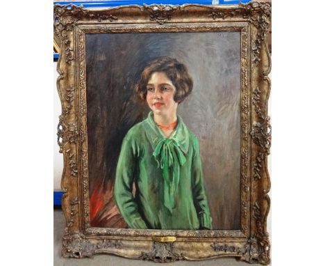 Follower of Philip Alexius de László (1869-1937), Portrait of a young girl, oil on board, bears initials, 70cm x 54cm.  Illus