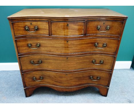 An 18th century style mahogany serpentine chest of three short over three long graduated drawers, on bracket feet, 103cm wide