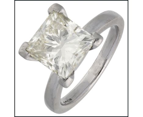 A diamond single stone ring, set with a princess-cut diamond, weighing 2.89 carats, mounted in platinum, UK hallmark, maker’s