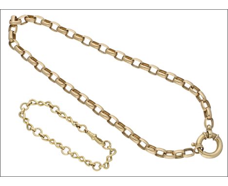 An 18ct chain bracelet and belcher-link necklace, the fancy-link bracelet with swivel hook clasp and hallmarked for Sheffield