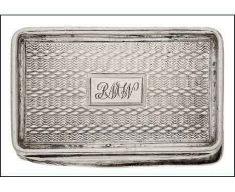 An early Victorian silver vinaigrette by Nathaniel Mills, of rectangular form, with engine-turned decoration throughout, lid 