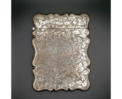 A late Victorian silver card case, engraved leaves, Birmingham 1901, 2.6 ozt