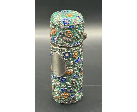 A green enamel scent bottle, 6 cm high
