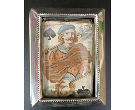 A Victorian silver mounted box, the cover inset a playing card, Birmingham 1900, 10 cm wide