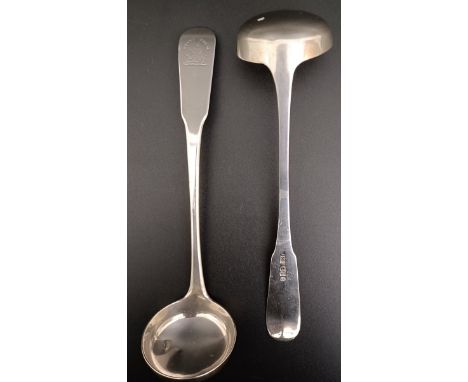 A pair of Scottish silver fiddle pattern sauce ladles, crested, Edinburgh 1813, 2.2 ozt (2)