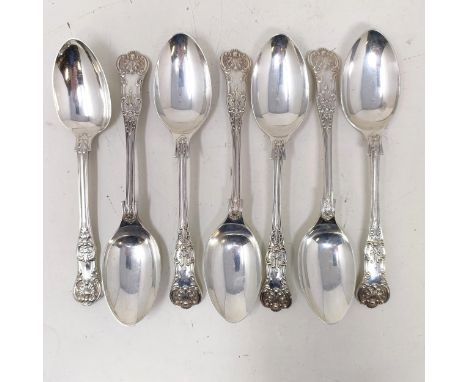 Six&nbsp;Victorian Queens pattern silver dessertspoons, Sheffield 1967, and another similar, 15.8 ozt (7)