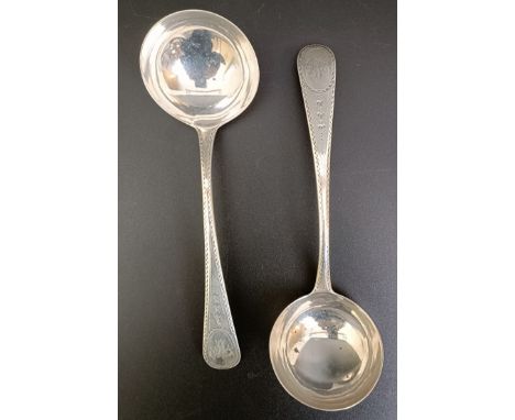 A pair of George III silver ladles, initialled, and with brightcut decoration, London 1784, 3.0 ozt (2)