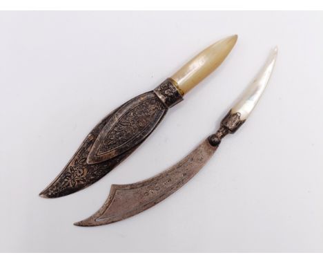 A silver and mother of pearl bookmark, and another (2)