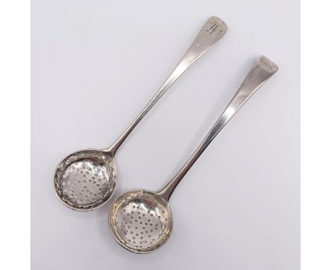 A George III silver sifter spoon, London 1799, and another, 1.0 ozt (2)