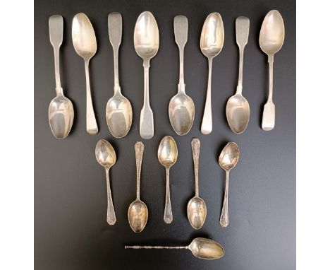 Assorted silver teaspoons, 6.3 ozt, and a Chinese silver coloured metal teaspoon, Whang Hing