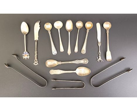 A Victorian silver salt spoon and assorted other flatware, various dates and marks, 8.0 ozt all in