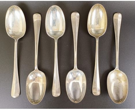 A set of six George VI silver, Old English pattern dessert spoons, London 1936, 9.5 ozt